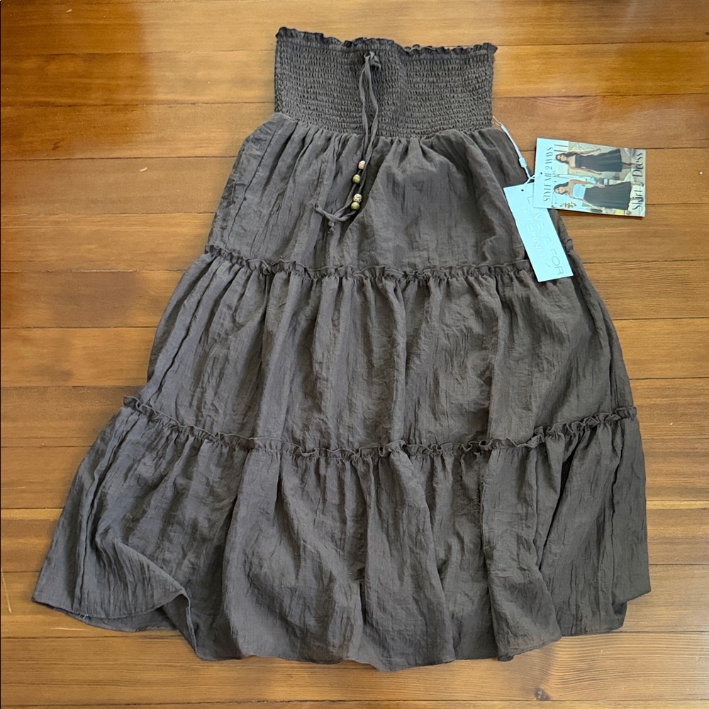 Life Is Good Brown Smocked Tiered Maxi Skirt